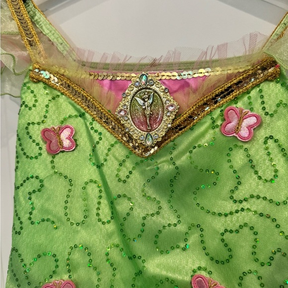 Disney TinkerBell Fairy Butterfly Costume Green Gold Sparkle Girls 7/8 Halloween - Picture 5 of 12